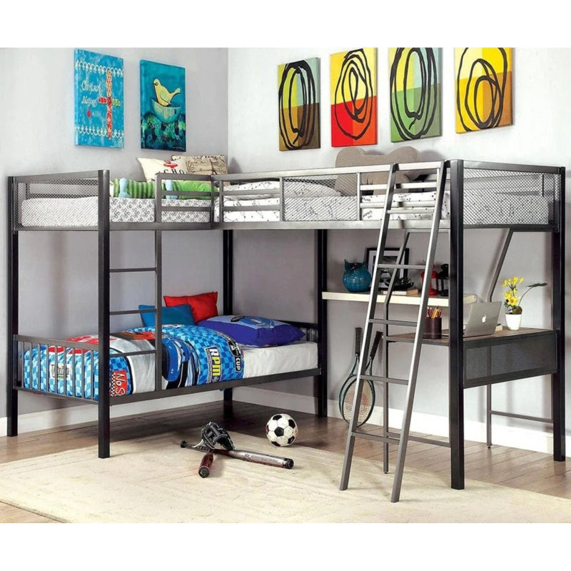 Lit superposé simple 118,5 po avec bureau 118 po, argent