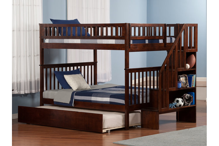 Shyann Staircase Full Over Full Solid Wood Standard Bunk Bed with Trundle by Three Posts™ Baby & Kids