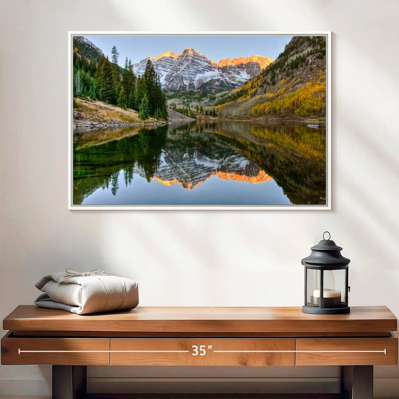 Maroon Bells Autumn Glow, 25 po x 17 po, Cadre flottant blanc