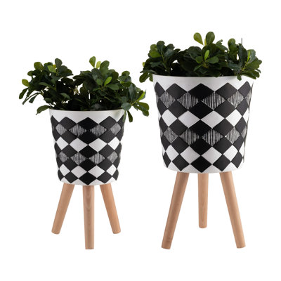 Jardinière S / 2 10/12 "avec pieds en bois, pour l'extérieur intérieur