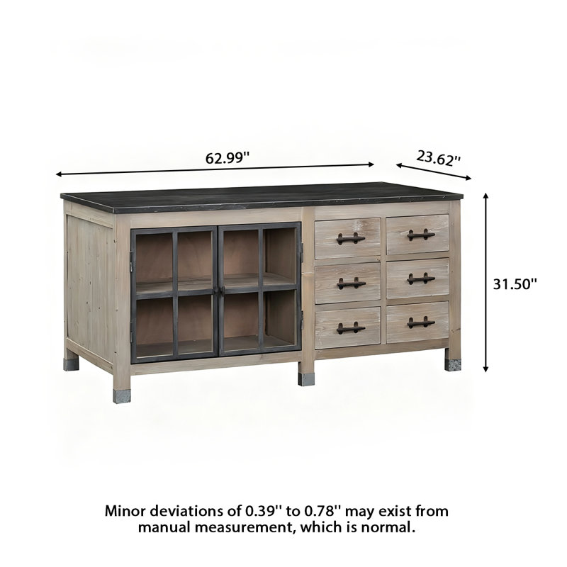 Îlot de cuisine en bois massif de style américain 62,99 ", 31.5" H x62.99"W x 23.62" D