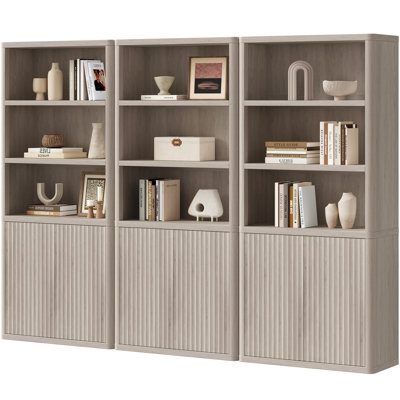 Cesiro 6-Tier Bookcase With 2 Fluted Doors And Adjustable Shelves by Latitude Run