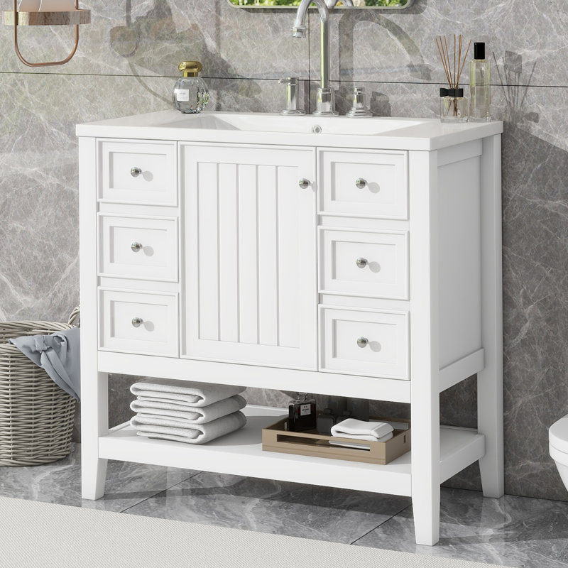 Tylerr 36'' Single Bathroom Vanity With Ceramic Top, White