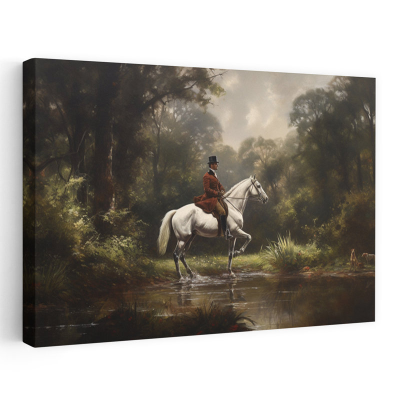 Elegant Rider In Forest Classic Elegant Peaceful Dog Horse Forest Nature Wall Art Print 1 Piece Wrapped Canvas Wall Art