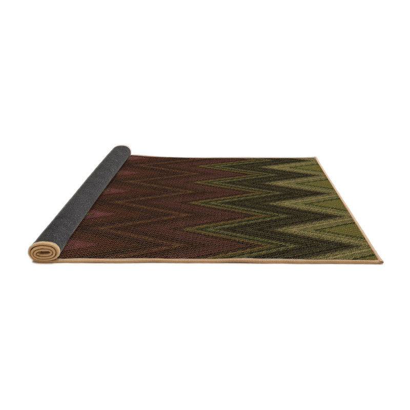 Tapis à chevrons brun / vert forêt, Rond 8 pi