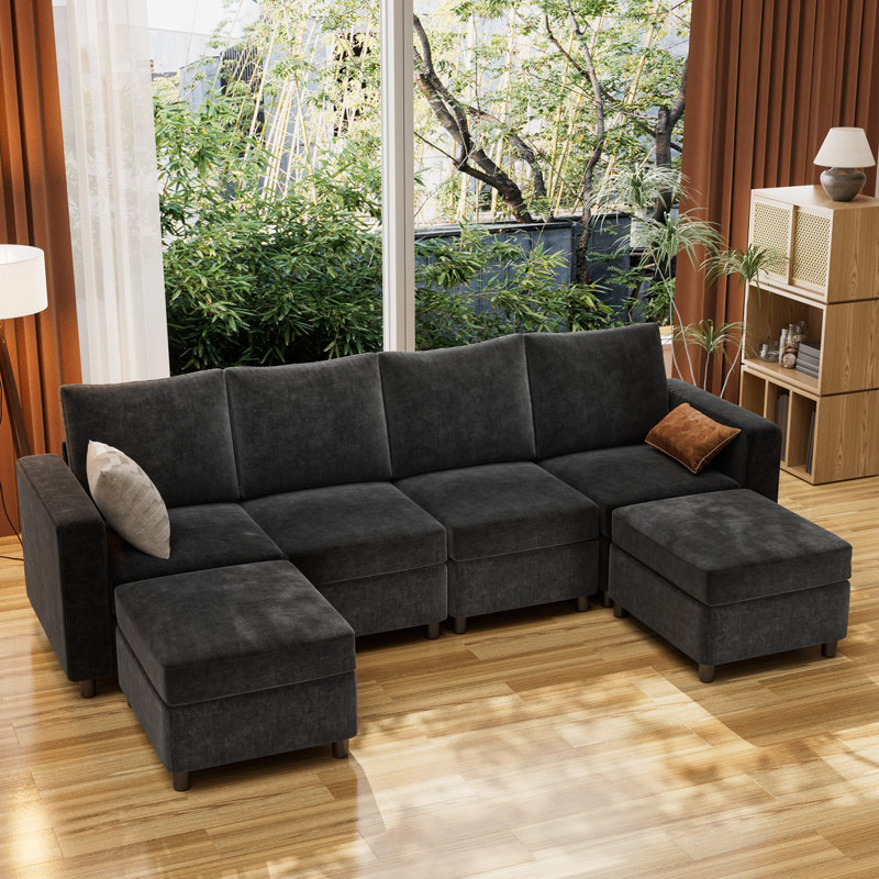 Canapé modulaire 5 pièces VINGLI, Chenille noir