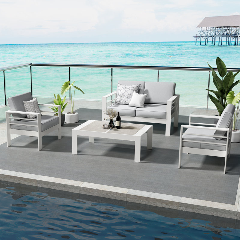 Outdoor Lounge Chair with Cushions, Light Grey