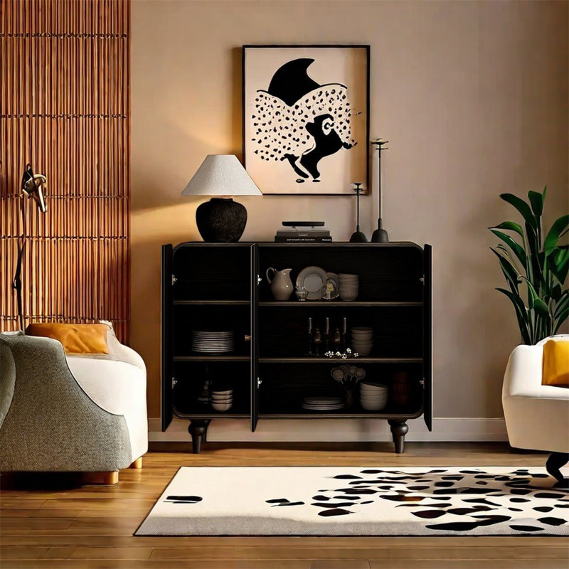 Armoire élégante en bois de frêne à poignée en laiton