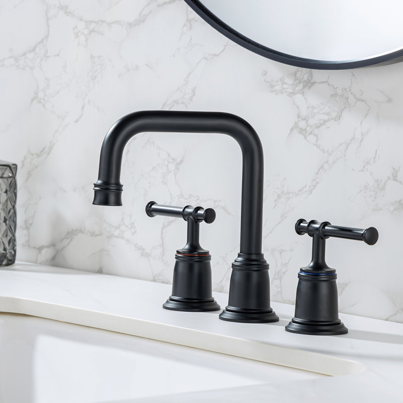 Widespread 2-handle Bathroom Faucet with Drain Assembly, Matte Black
