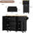 Rolling Kitchen Island On Wheels, Kitchen Island Cart With Drop Leaf Countertop, Barn Door Kitchen Island Table With Storage Cabinet And 2 Drawer, 5 Wheels, Towel Rack And Spice Rack, Black-1476898515
