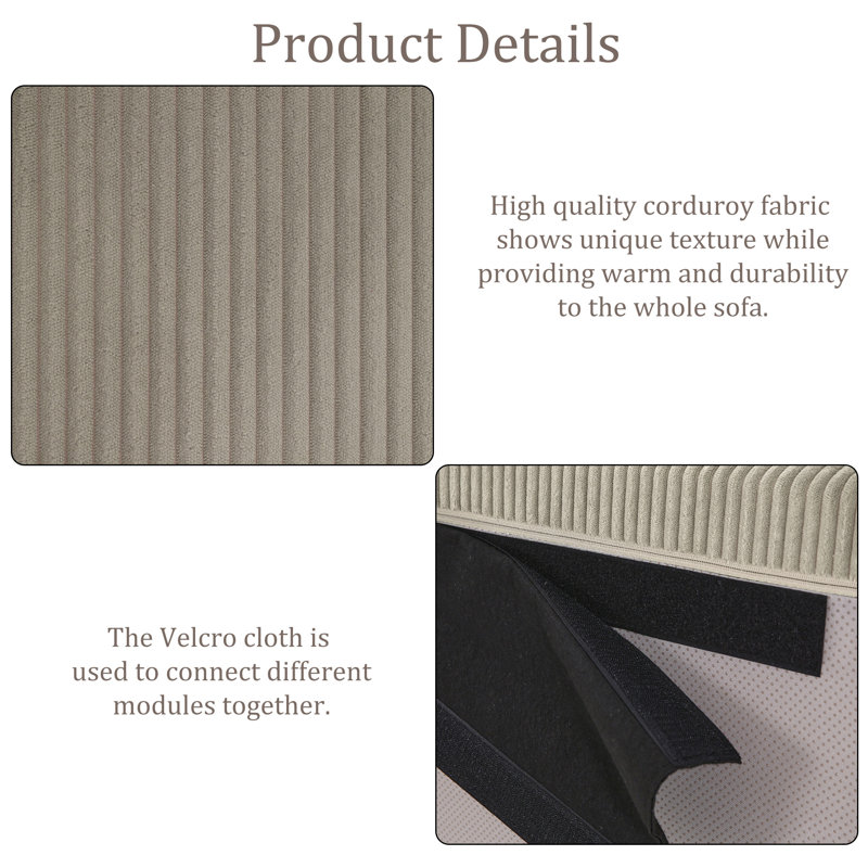 Canapé modulaire rembourré en velours côtelé 2 pièces Boneless - entièrement comprimé, aucun assemblage requis, Brun