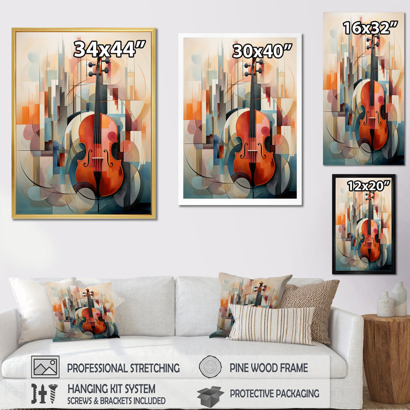 Cubique musique violon, sonate - impressions sur toile, Toile tendue, H 44 po x l 34 po