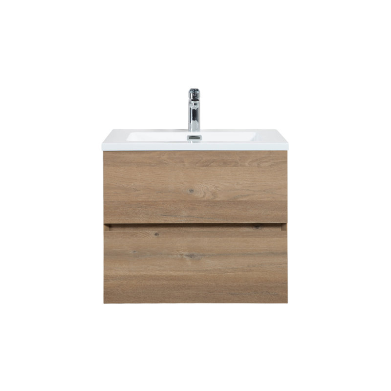Villano 24 po L x 19 po P 2 tiroirs Meuble-lavabo mural avec évier simple et Comptoir en Polymarbre blanc