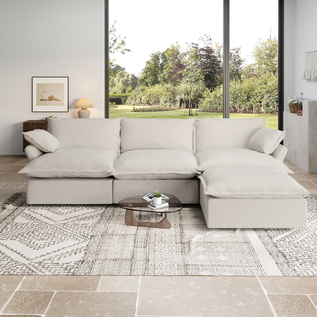 Rinnes 111'' Upholstered Sofa, Modular Sectional Sofa Cloud Sofa with Ottoman 4 Seat Down Fill Cushions Soft Couches for Living Room, Linen Blend Hokku Designs Upholstery 