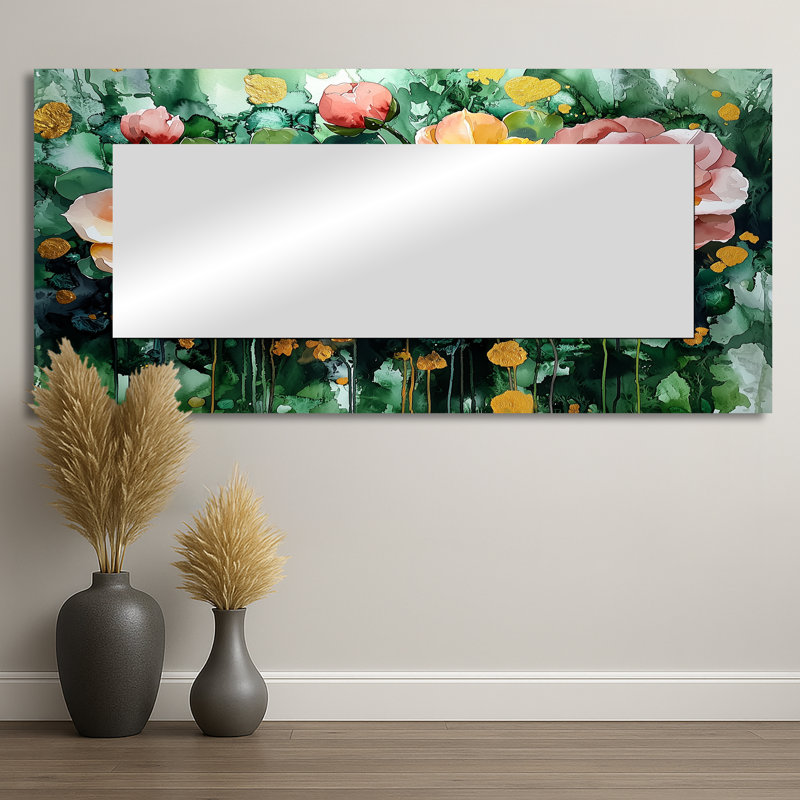Printemps plante grasse aride - Art mural miroir floral - imprimé sur métal, 28 po x 60 po