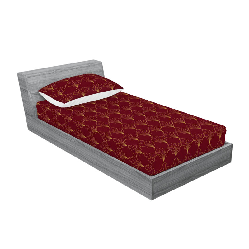 Ensemble de draps en microfibre géométrique, Bourgogne / brun sable, Ensemble de draps pour lit simple avec 1 taie d'or