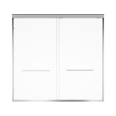 Chrome Aluminum Frame Double Sliding Shower Door With 1/4" (6Mm) Nano-Coated Clear Tempered Glass And Dual Stainless Steel Handles