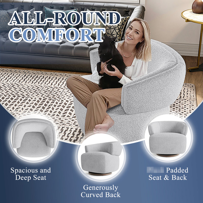 Chaise pivotante à 360 degrés en gris - entièrement assemblée, revêtement en tissu, base en métal stable - tissu, Gris