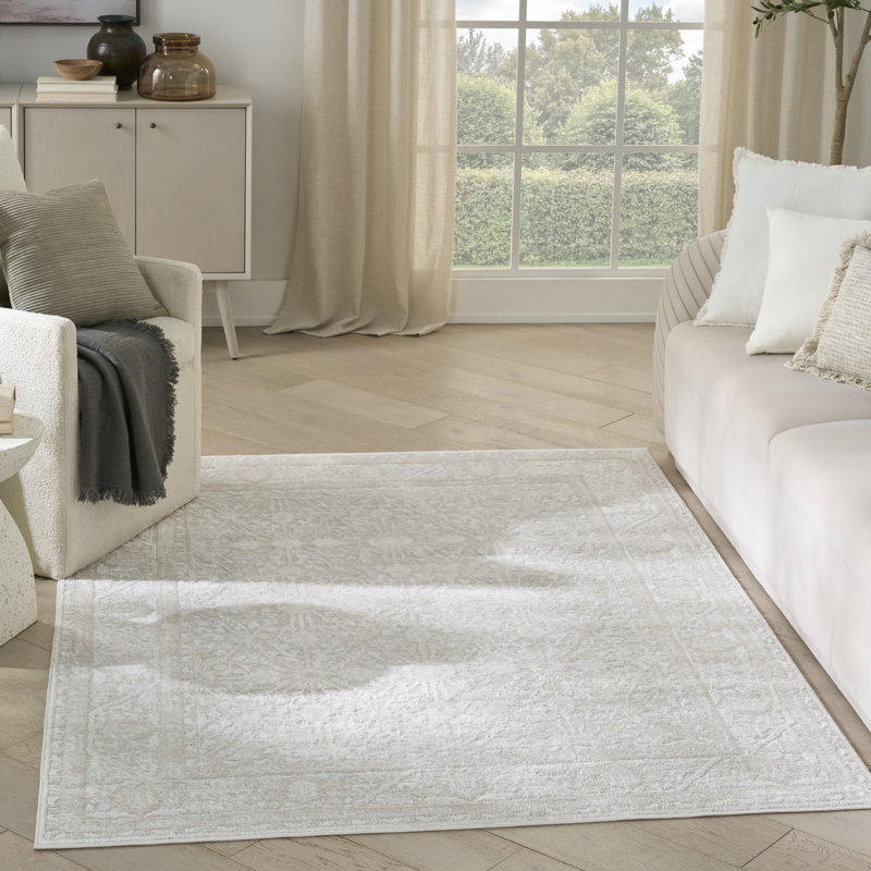 Tapis ivoire beige rétro 5 pi 3 po x 7 pi Lafever, Rectangle 5 pi 3 po x 7 pi