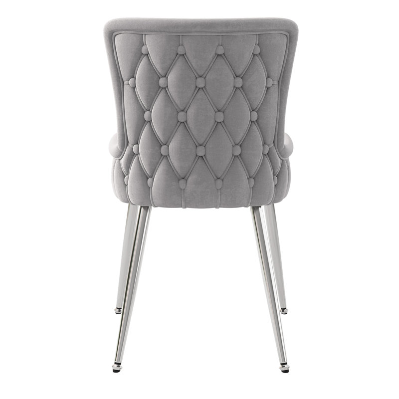 Velvet Upholstered Metal Armchair, 4, Silver, Grey