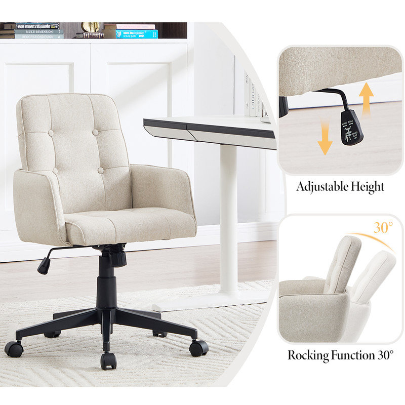 Adjustable Height Office Chair Swivel Desk Chair with Silent Casters Easy Assembly Modern Computer Chair, Beige