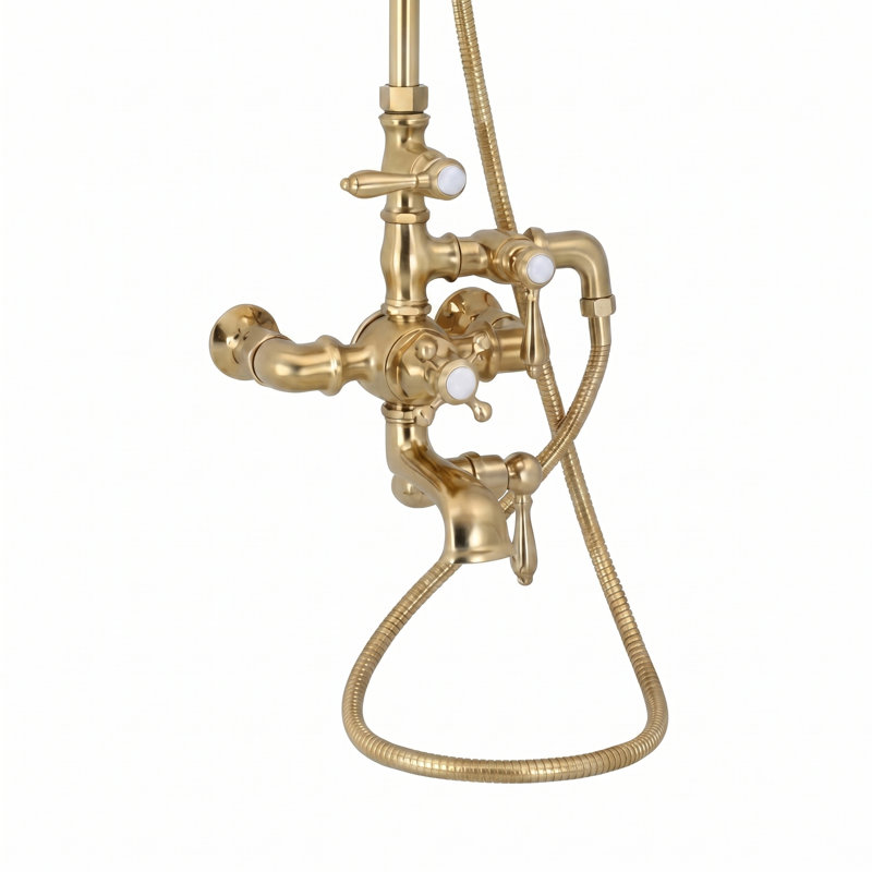 Exposed Thermostatic Tub and Shower System by Strom Living P1049S, Supercoat Brass