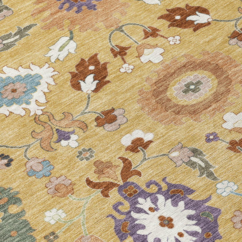 Tapis traditionnel lavable à la machine intérieur / extérieur ACN2458, Doré, 1'8" x 2'6"