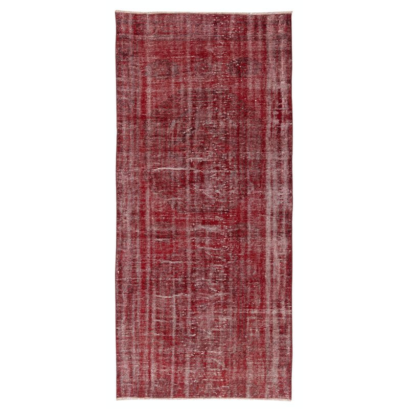 Tapis rouge en laine délavé à la main 3,8 x 8 pi. Tapis turc rétro pour le salon