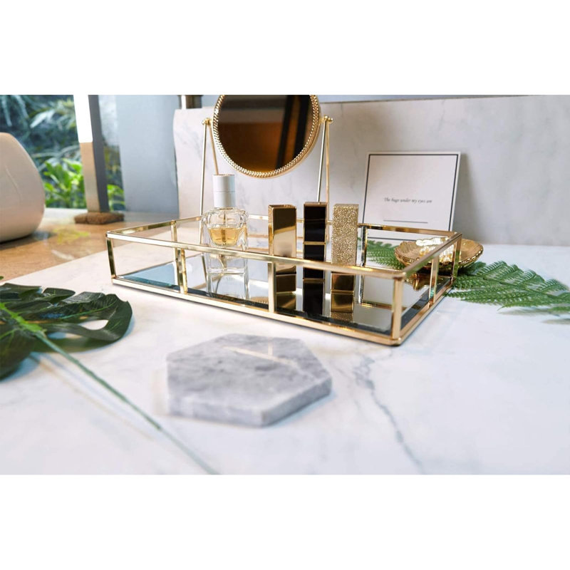 Gold Dresser Ornate Tray Metal Decorative Tray Jewelry Perfume Organizer Makeup Tray For Vanity, Dresser, Bathroom, Bedroom