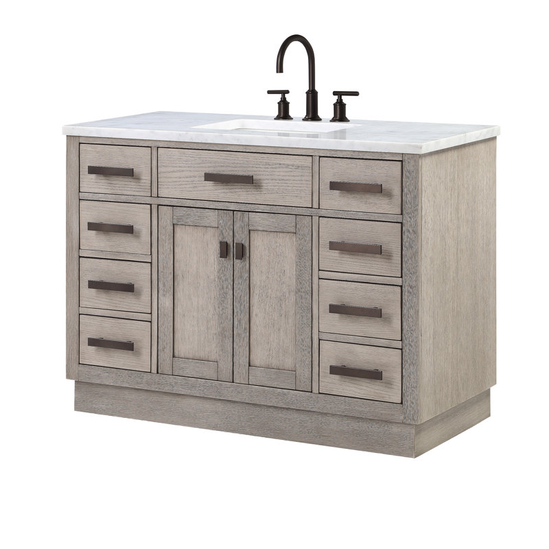 Chestnut 48" Carrara White Marble Countertop Bath Vanity with Mirror, Gray Oak