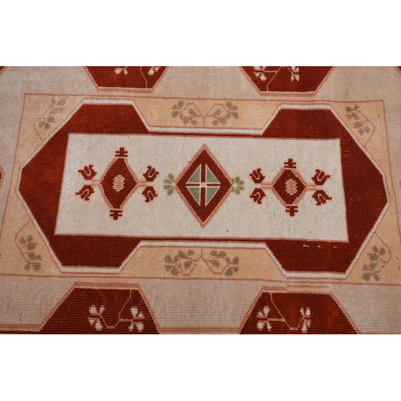 Tapis en laine rouge 29,9 x 46,5 po, motif géométrique traditionnel