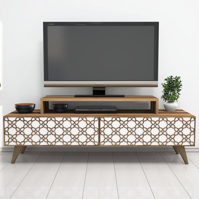 Elick Unfinished TV Stand for TVs up to 55", Walnut/White