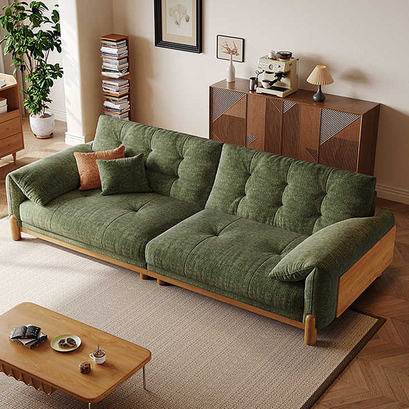 Causeuse 110,24 po en mélange de lin vert avec coussins décoratifs, H 37,8 po x l 110,24 po x P 43,7 po
