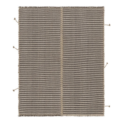 Rug & Kilim’S Accent Kilim, Square Rug In Textural White And Gray Stripes