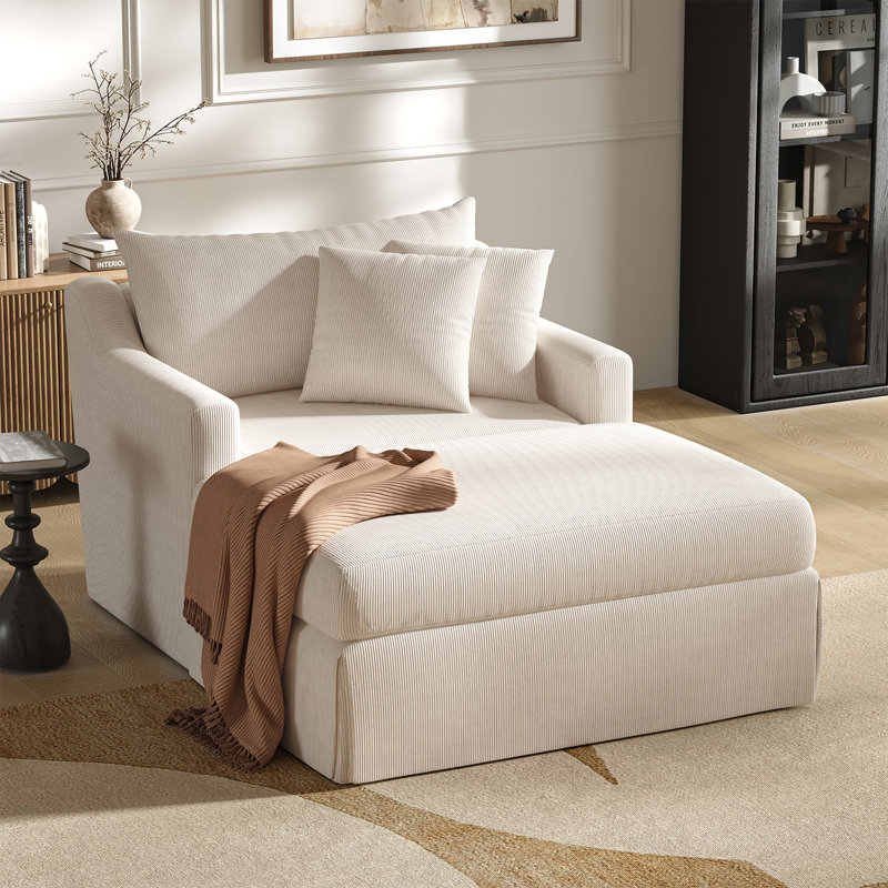 Chaise longue avec housse en velours côtelé 45 po Berte, Beige