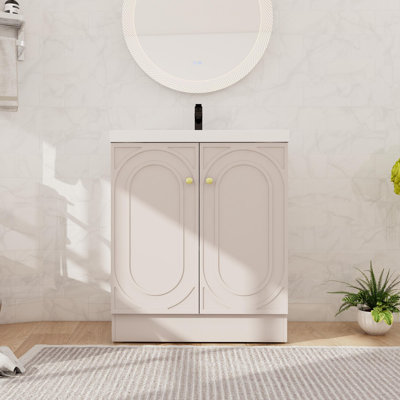 Ensemble de meuble-lavabo sur pied simple 30 po, meuble-lavabo sur pied avec lavabo en résine, 2 portes et 1 tablette réglable