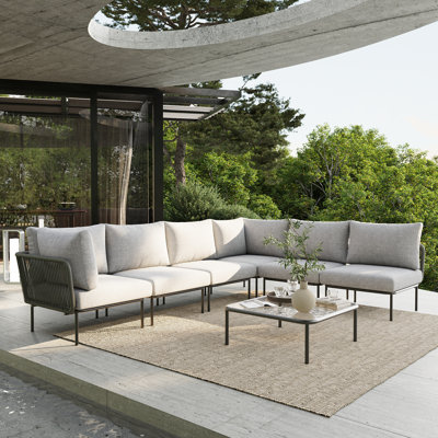 7 Pieces Aluminum Patio Furniture Set, Modern Modular Sectional Sofa with Coffee Table and Upgrade Thickness Cushion by Latitude Run