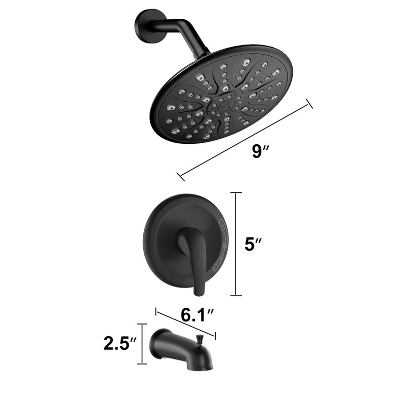 Pomme de douche à une poignée avec ensemble de douche à main et bec de baignoire (valve incluse)