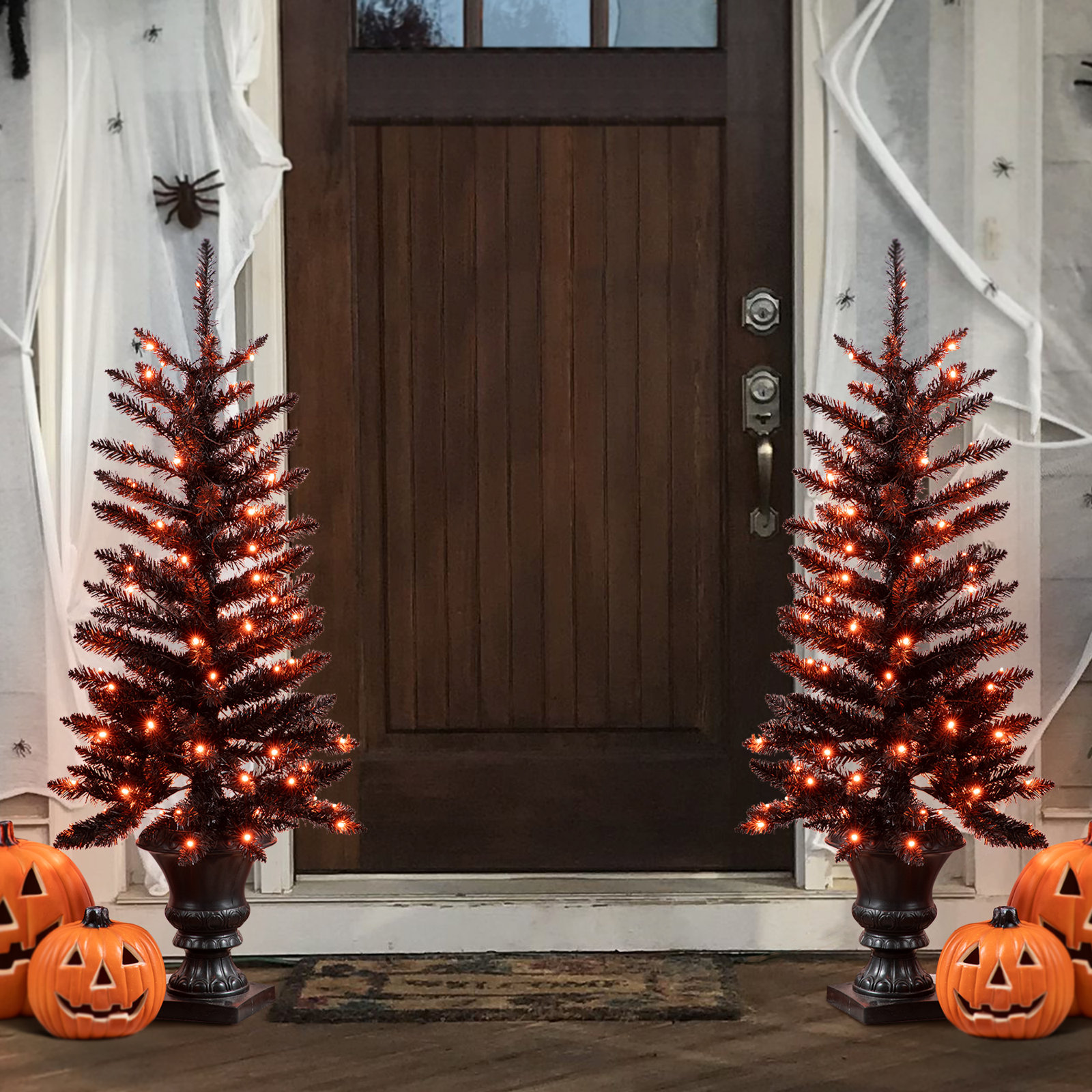 Porch Tree 4' Black Halloween Lighted Tree