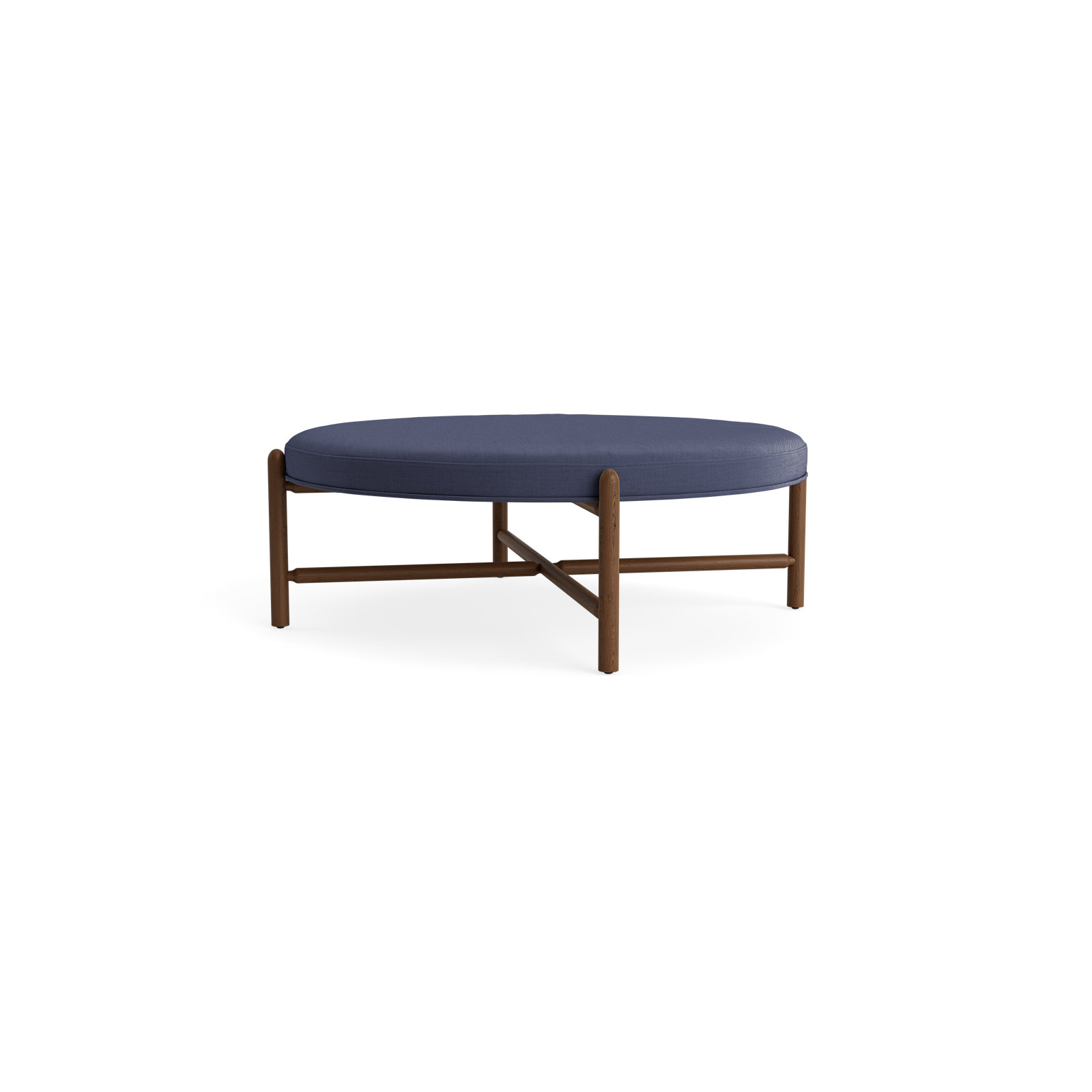 Vane 48" Round Ottoman, Navy, Walnut