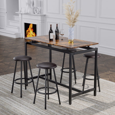 5-Piece Kitchen Counter Height Dining Table Set, Bar Table With 4 Dining Stools