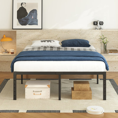 Cadre de lit plateforme en métal de 45,7 cm (18 pouces) avec sangles de soutien élastiques, support anti-affaissement, maintien du matelas, sommier non requis
