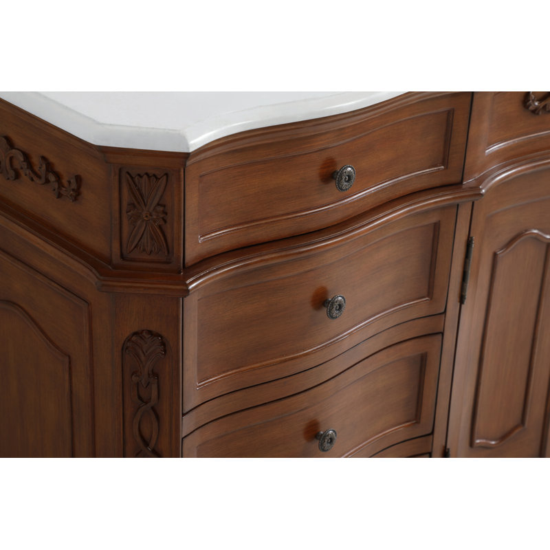 Ensemble de meuble-lavabo simple 60 po Lunette, Teck, Blanc ivoire
