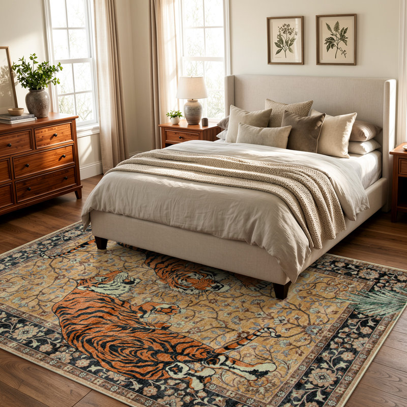 Tapis d'automne lavable Goldene Vintage Tiger Desert Brown - Tapis doux en cachemire pour salon, chambre ou bureau