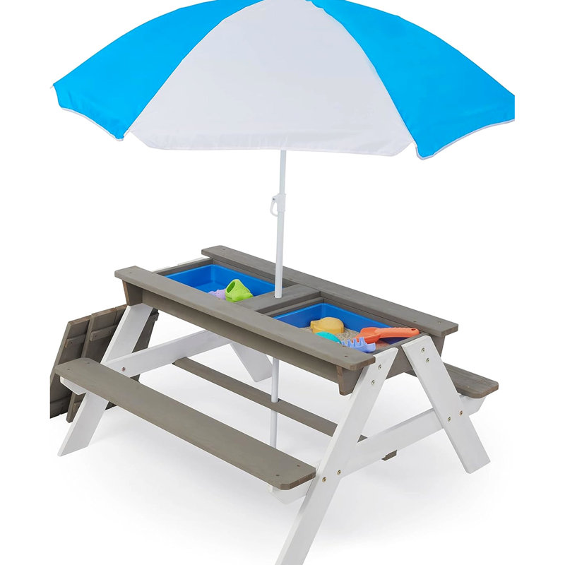 Table de pique-nique 31 activités - sable et eau en bois avec parasol portatif pour les jours de plein air