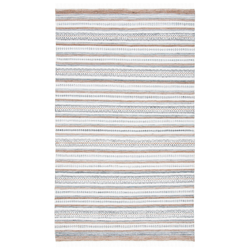 Tapis rayé kilim 106 gris / ivoire, Rectangle 8 pi x 10 pi