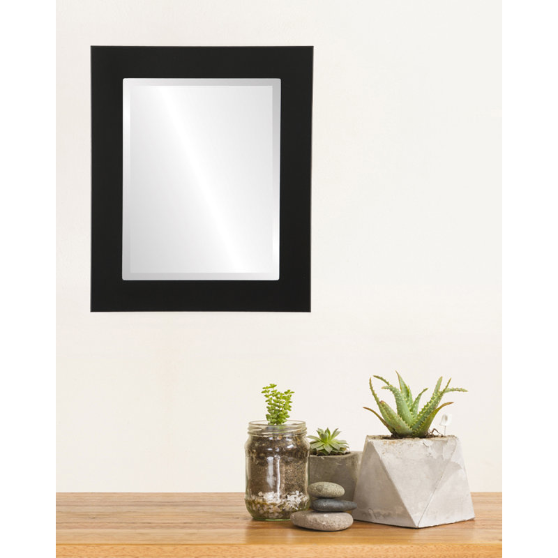Menlo Wood Flat Wall Mirror, 20" H x 16" W, Matte Black