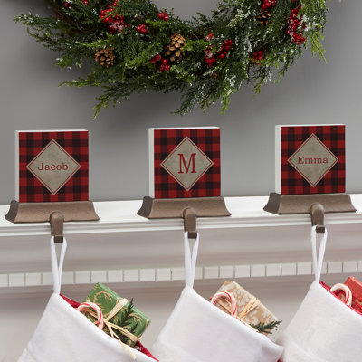 Cozy Cabin Personalized Buffalo Check Stocking Holder