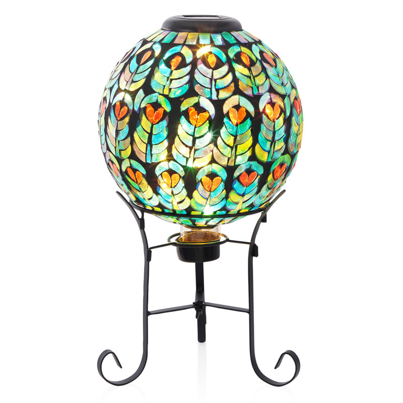 Globe solaire H 12 "avec motif de paon en mosaïque, Vert
