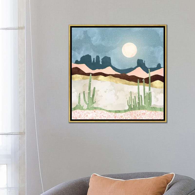 «Desert Bloom», reproduction d'impression, Pas de tapis, H 26 po x l 26 po x P 1,5 po, Toile encadrée d'or